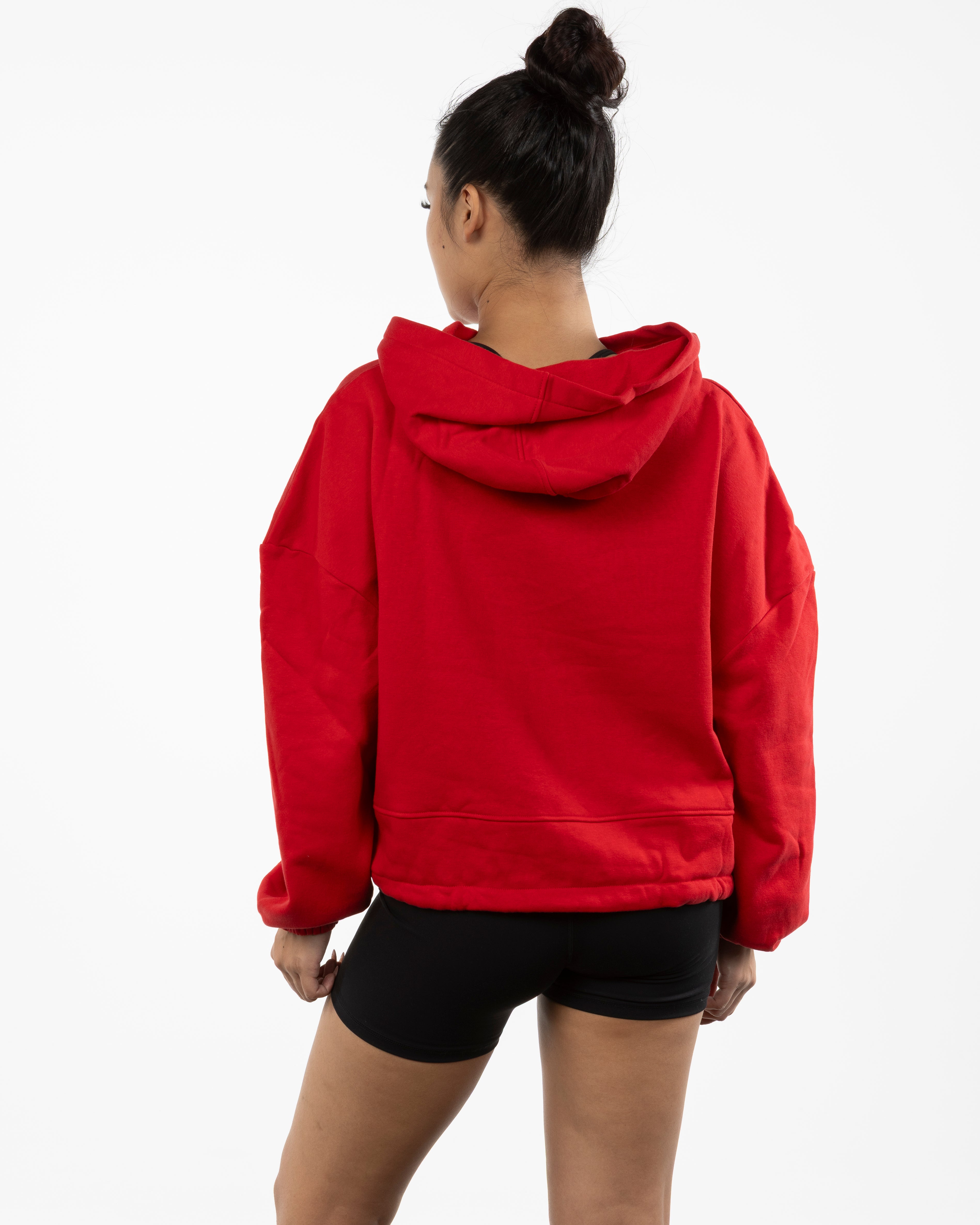 The Cropped Drawstring Hoodie - Red