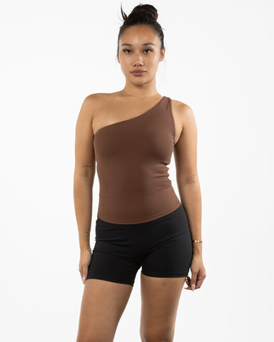 The One Shoulder Tank - Brown