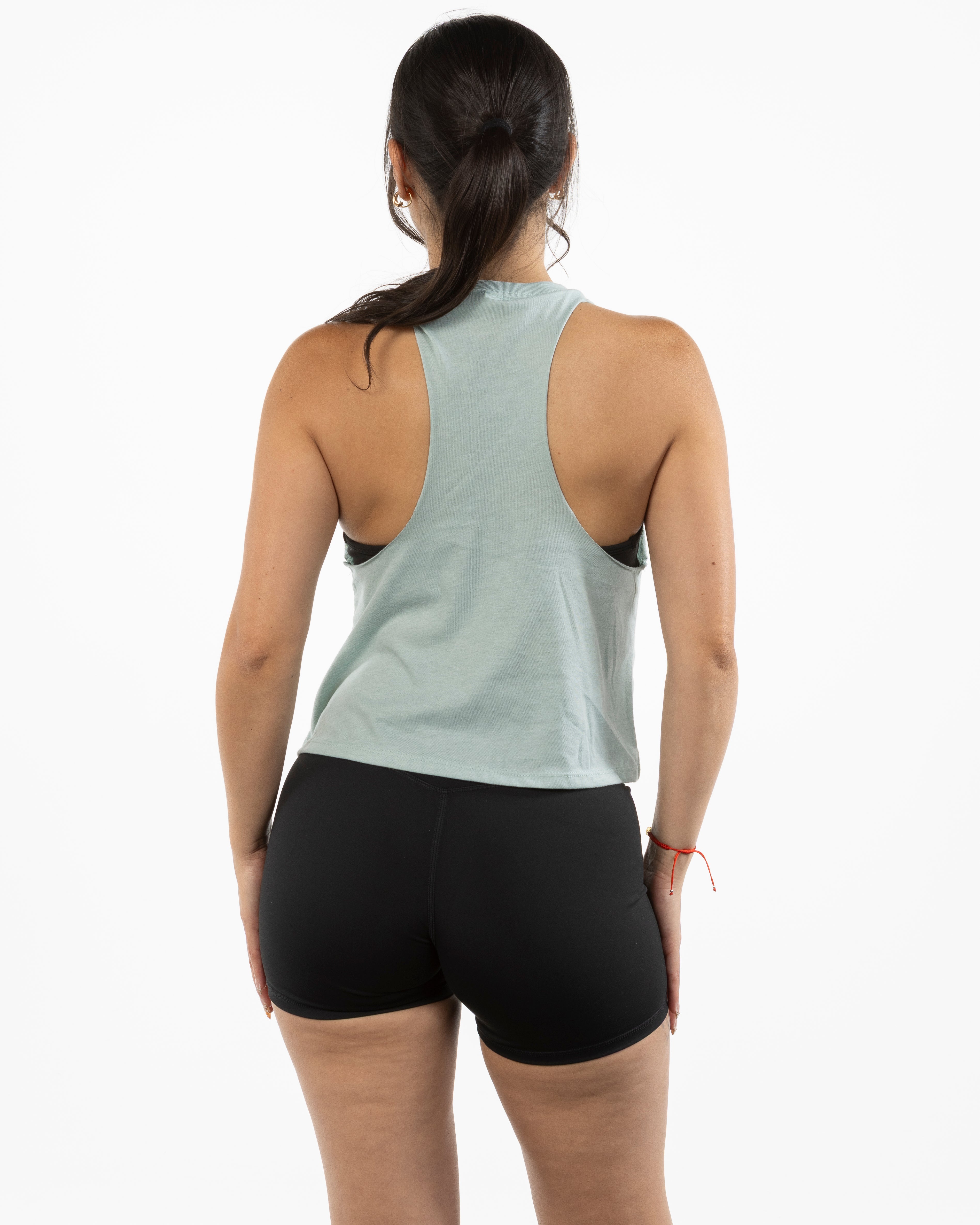 The Crop Muscle Racerback - Heather Dusty Blue