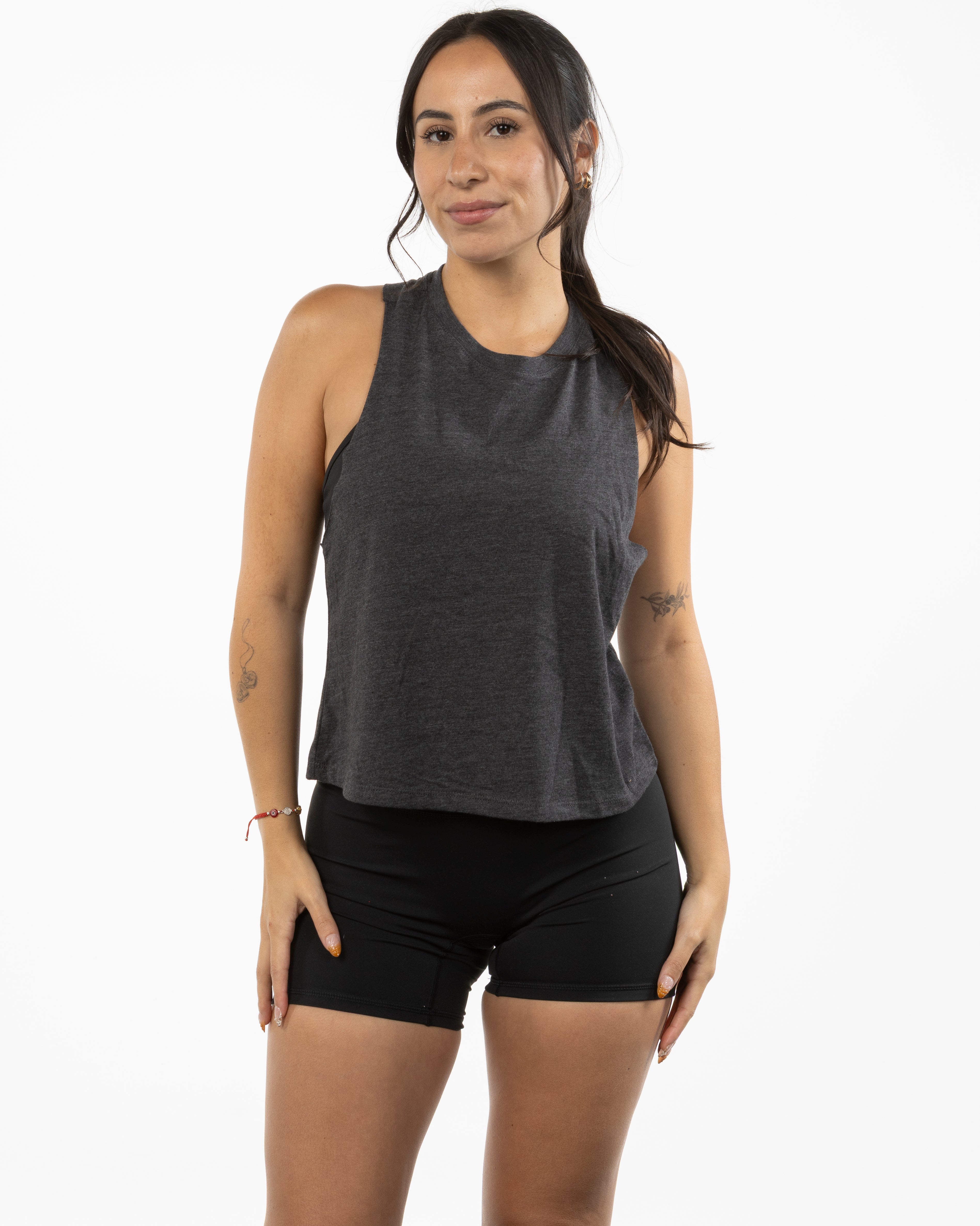 The Crop Muscle Racerback - Dark Grey Heather