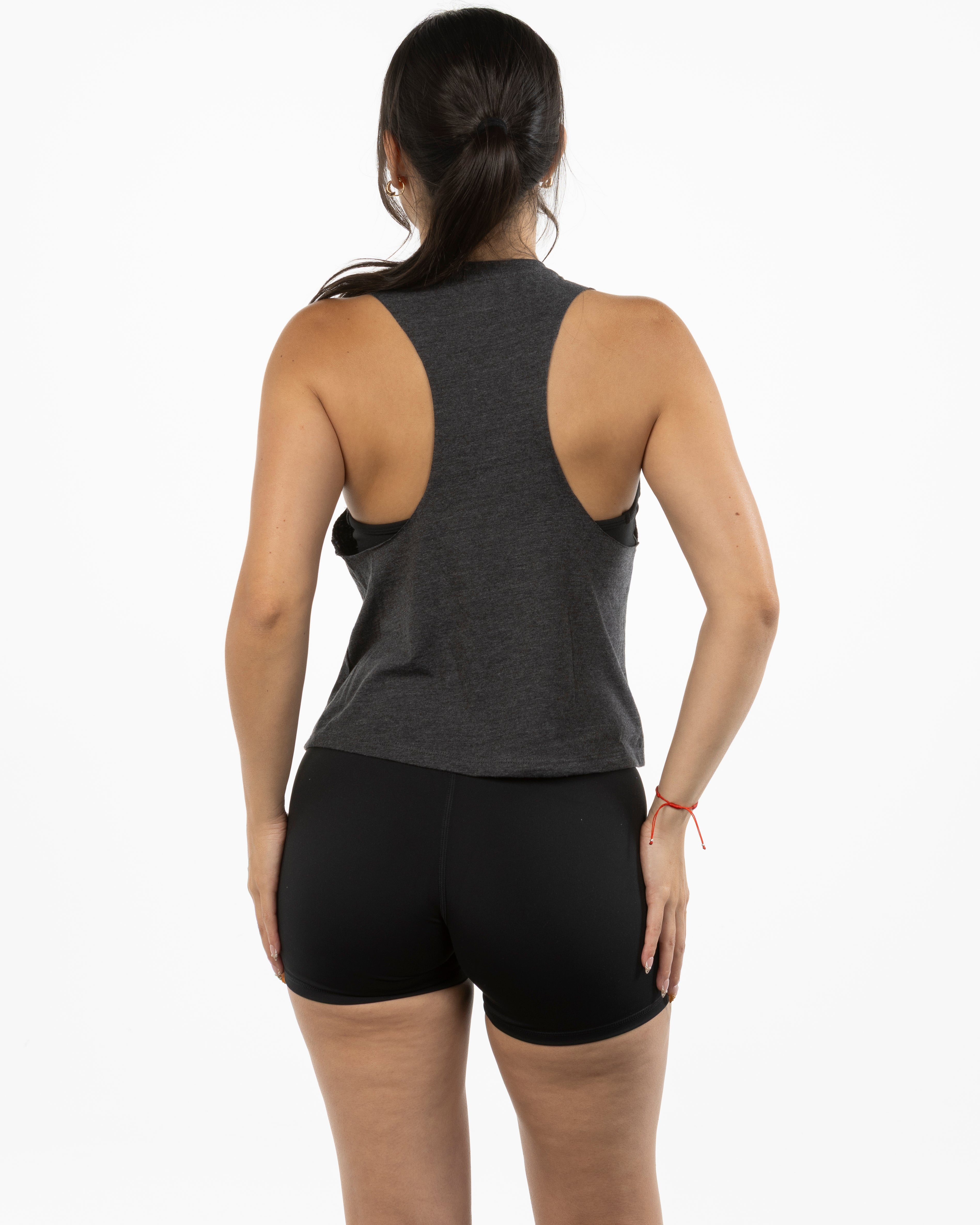 The Crop Muscle Racerback - Dark Grey Heather