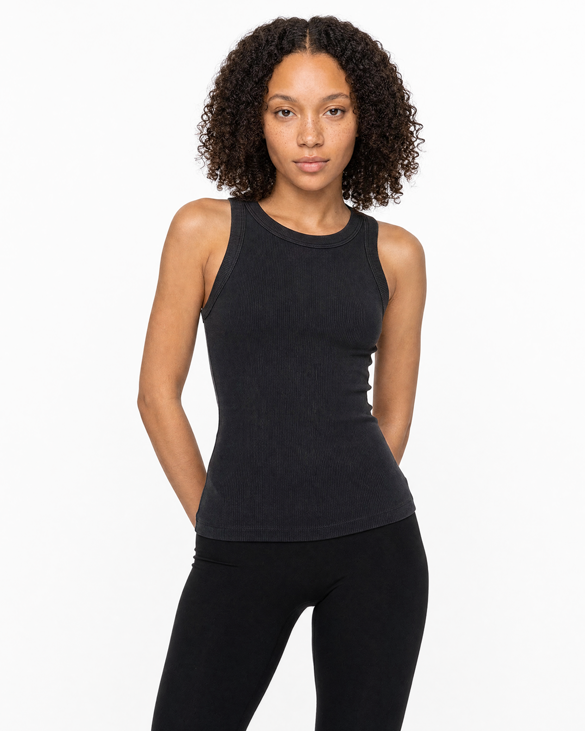 The Ribbed Full Length Tank - Washed Black